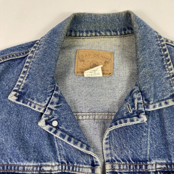 Vintage Gap Denim Jacket Mens Large Blue Trucker Button Front Pockets Washed 90s - Picture 5 of 12